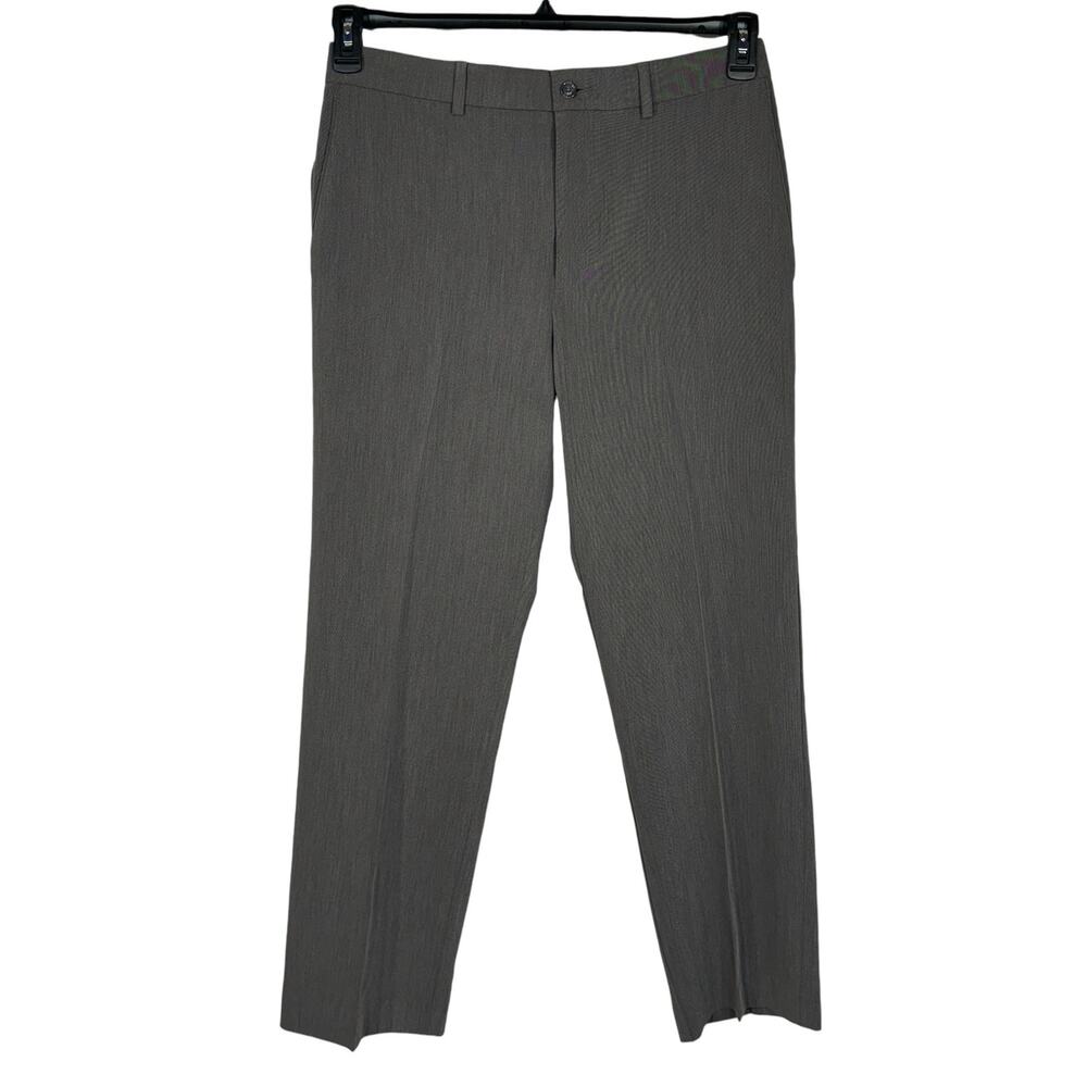 Savane SZ 32W 30L Mens Dress Pants Straight Leg Flat Front Creased Zip-Fly Grey